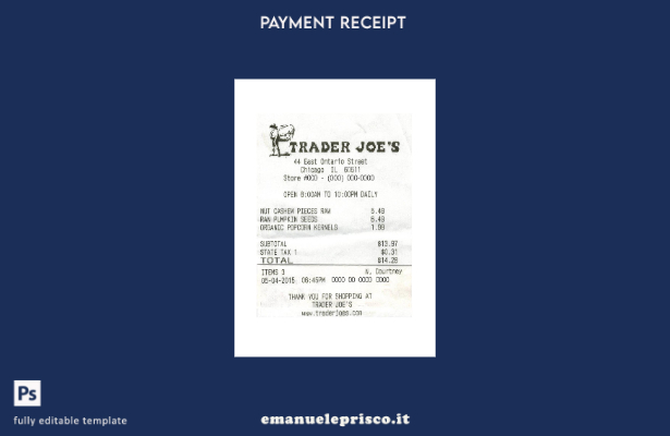 modello di ricevuta di cassa di Trader Joe'S in stile verificato